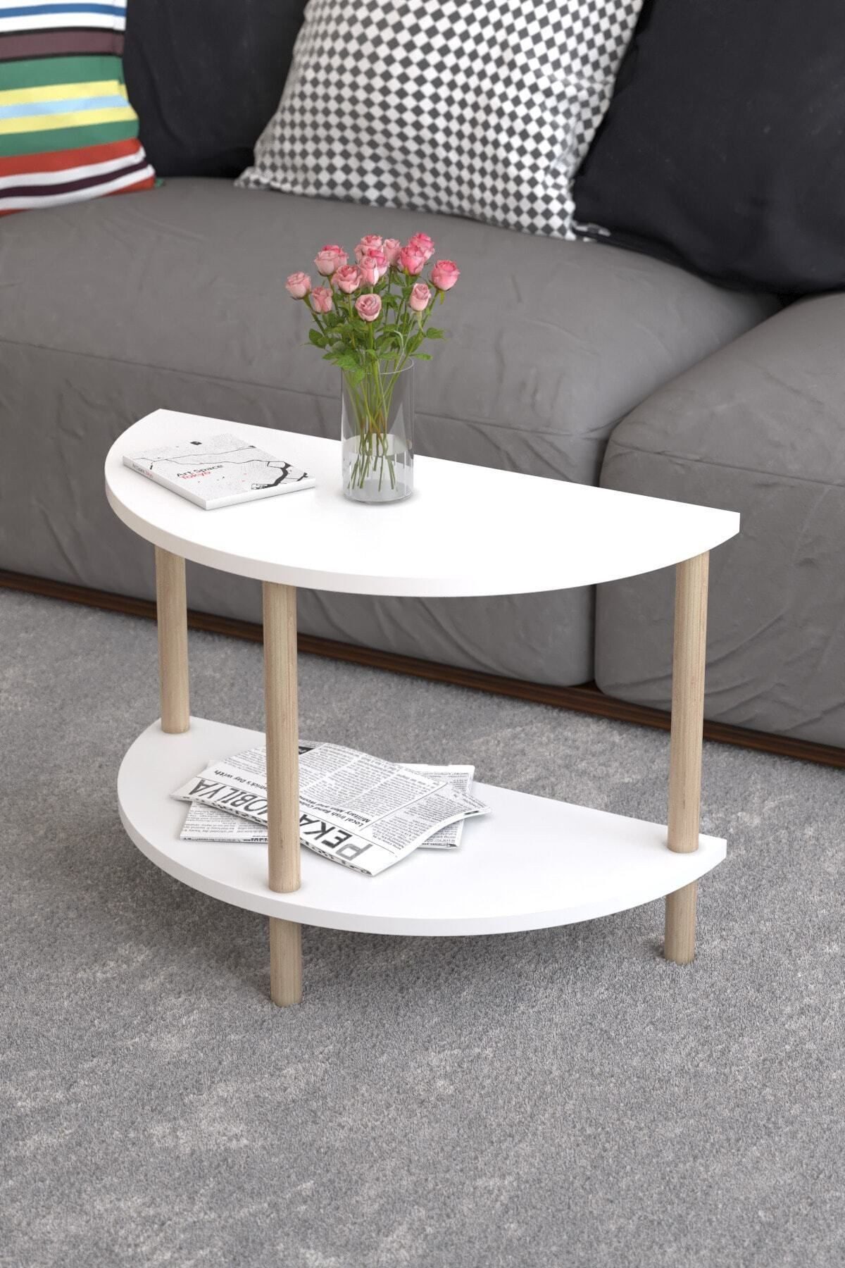 en.casa Couchtisch, Halbrund, 2 Ablagen, werkzeuglose Montage 91332213