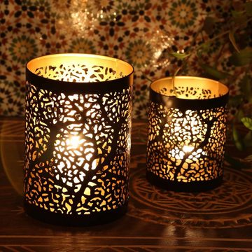 Casa Moro Windlicht Orientalischer Kerzenhalter Ancona 2er Set rund Gold Schwarz (Marokkanische Teelichthalter wie aus 1001 Nacht), Ramadan Tisch Wohn Deko Eid Windlicht IRL80