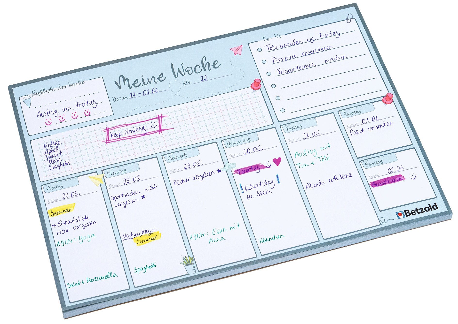 Betzold Schreibtischunterlage Wochenplan-Abreißblock, DIN A4, 60 Seiten