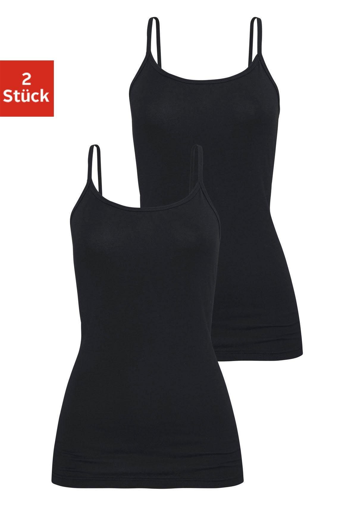 aus Unterziehshirt elastischer Unterhemd (2er-Pack) Spaghettiträger-Top, schwarz H.I.S Baumwoll-Qualität,
