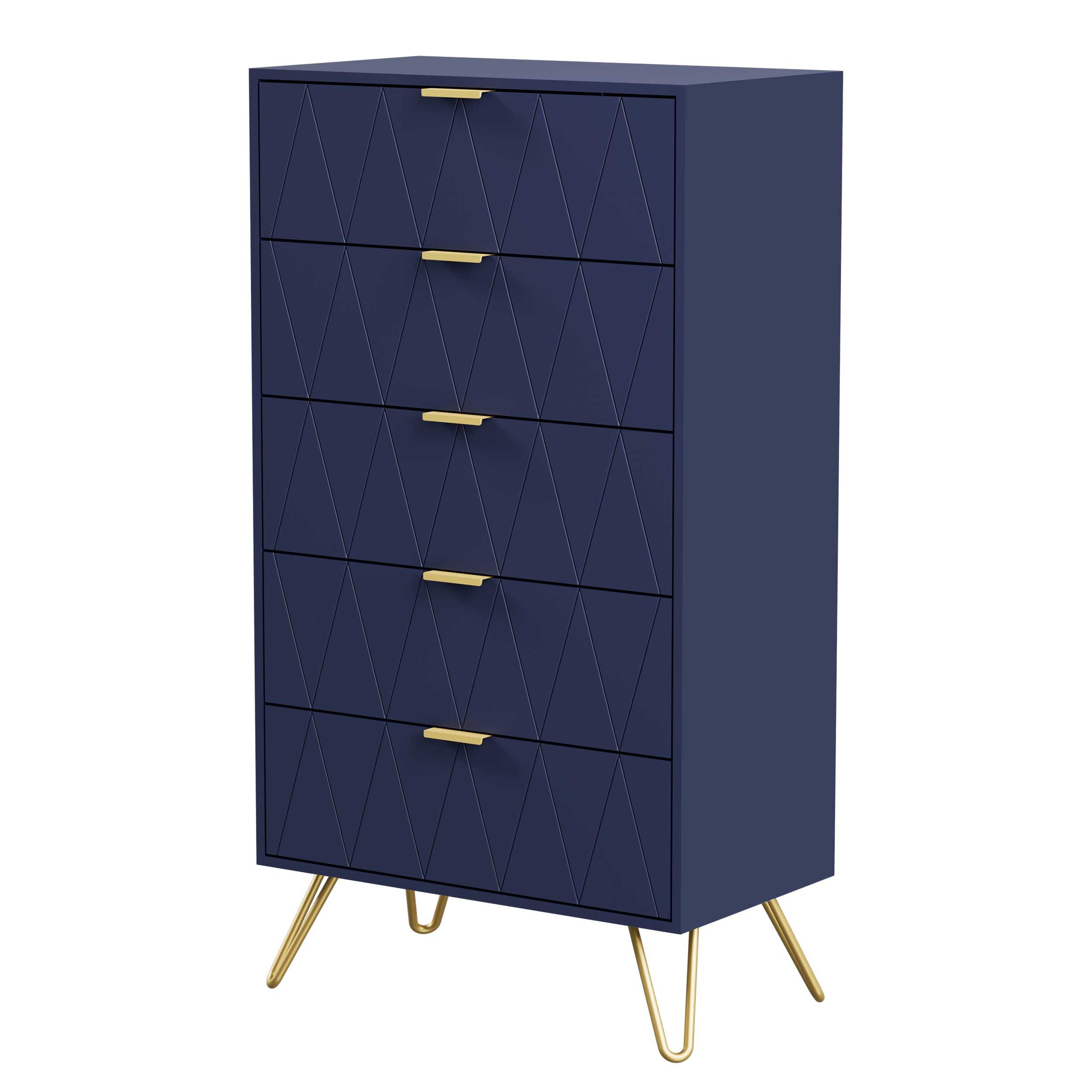 UEV Kommode mit 5 Schubladen, Highboard, Schmal Beistellschrank (Mehrzweckschrank für Wohnzimmer Schlafzimmer Büro Flur, Sideboard mit Schubladen weiß/schwarz/dunkel blau), 60x34x110cm, Schubladenschrank, Aufbewahrungsschrank, mit Kisppschutz