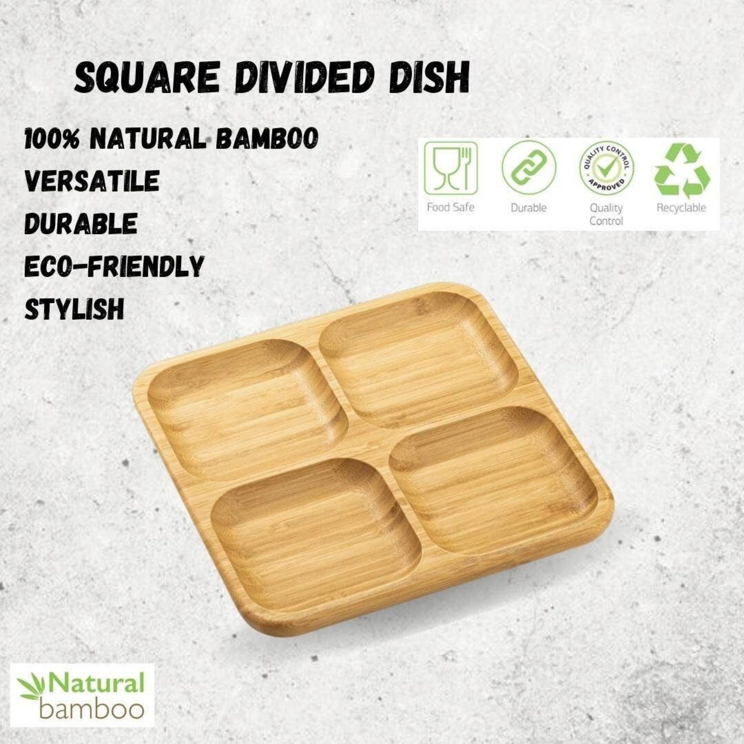 Wilmax England Tablett, Geteilter Servierteller aus 100 % Bambus, 22 x 22 cm