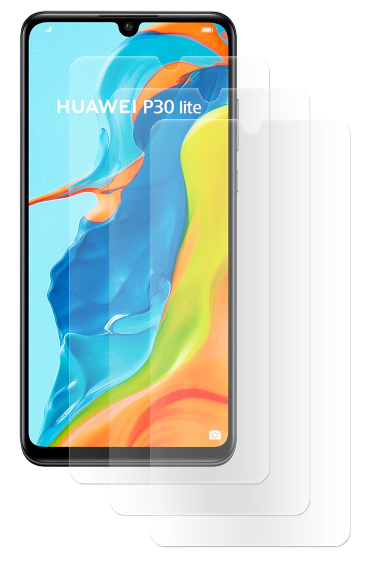 cofi1453 Handyhülle 3x Schutzfolie für Huawei P30 Lite, Displayschutzfolie Displayfolie