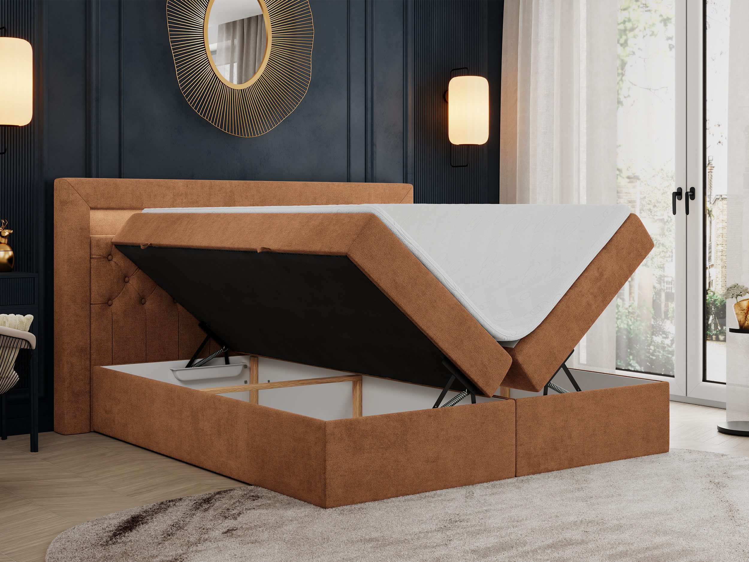 MKS MÖBEL Boxspringbett Gold 6 (Set, Packung, Polsterbett, Kopfstütze, T30-Schaum, 7 Härtezonen), mit Bettkästen, Doppelbett mit Multipocket-Matratzen