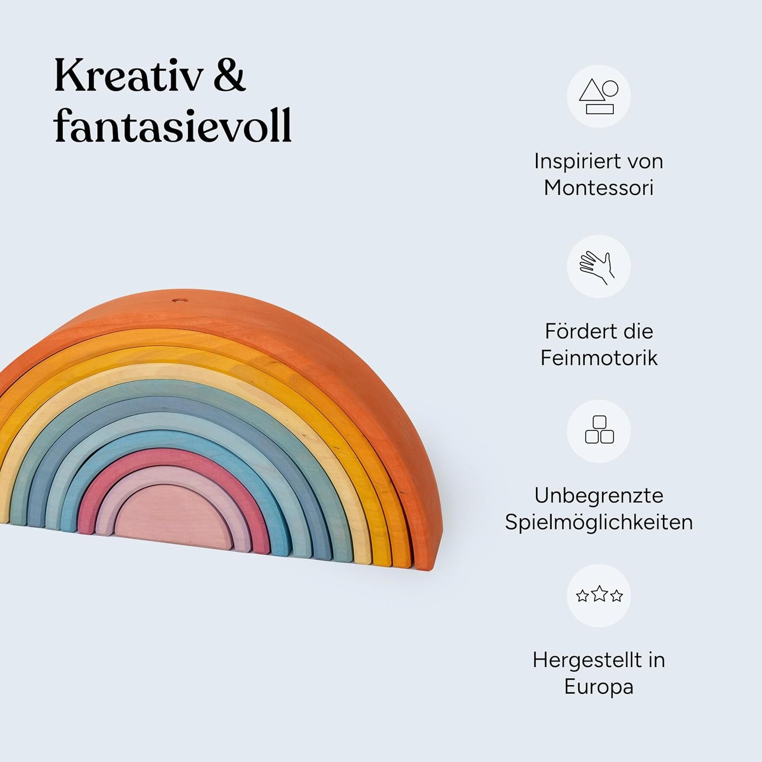 Ehrenkind Stapelspielzeug Regenbogen, nachhaltig und natürliches Massivholz FSC®, (Holzspielzeug Früherziehung), Montessori Spielzeug