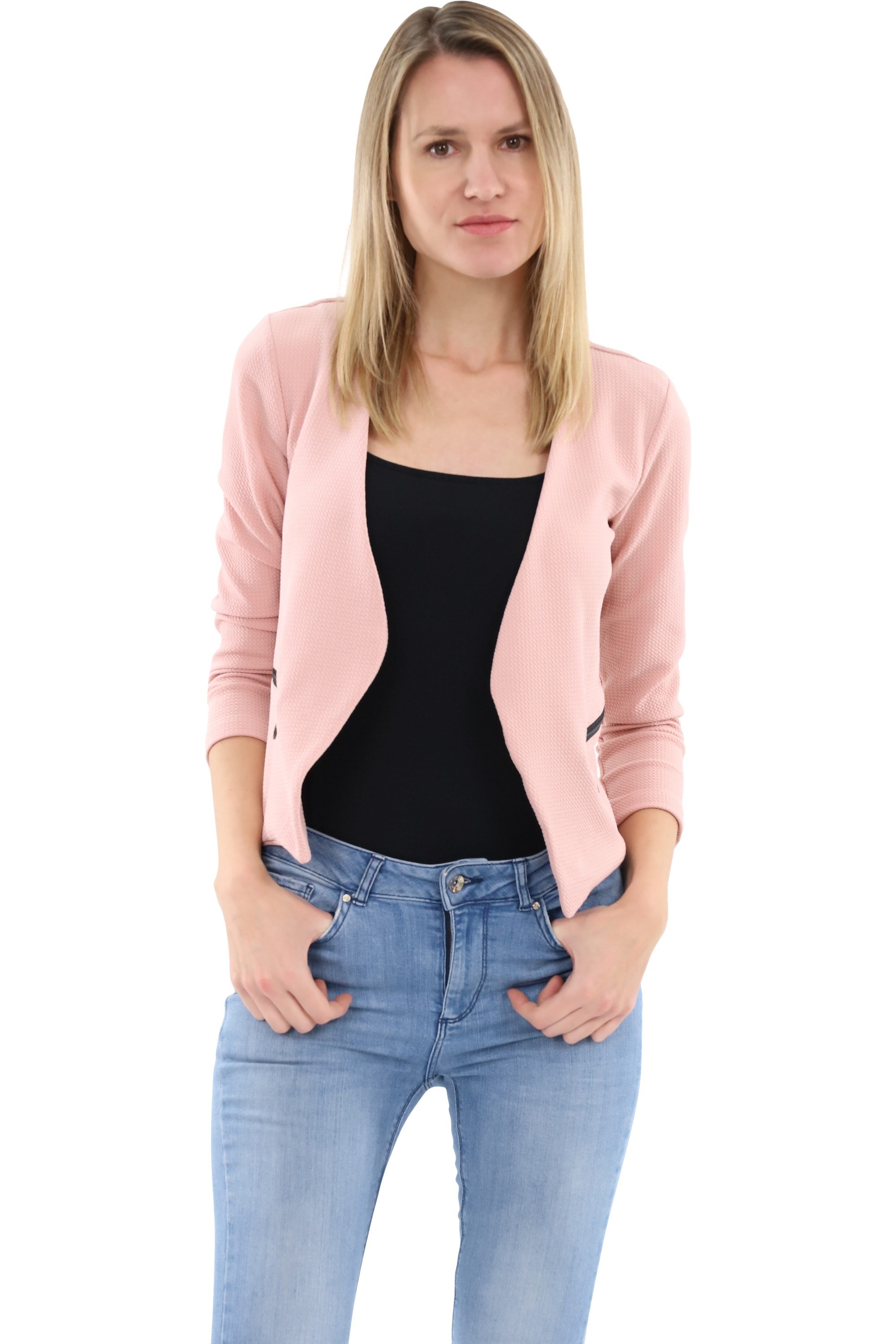 malito more than fashion Jackenblazer malito Damen Blazer ohne Kragen, Sakko im Basic Look, Kurzjacke mit Sweatblazer im Basic-Look