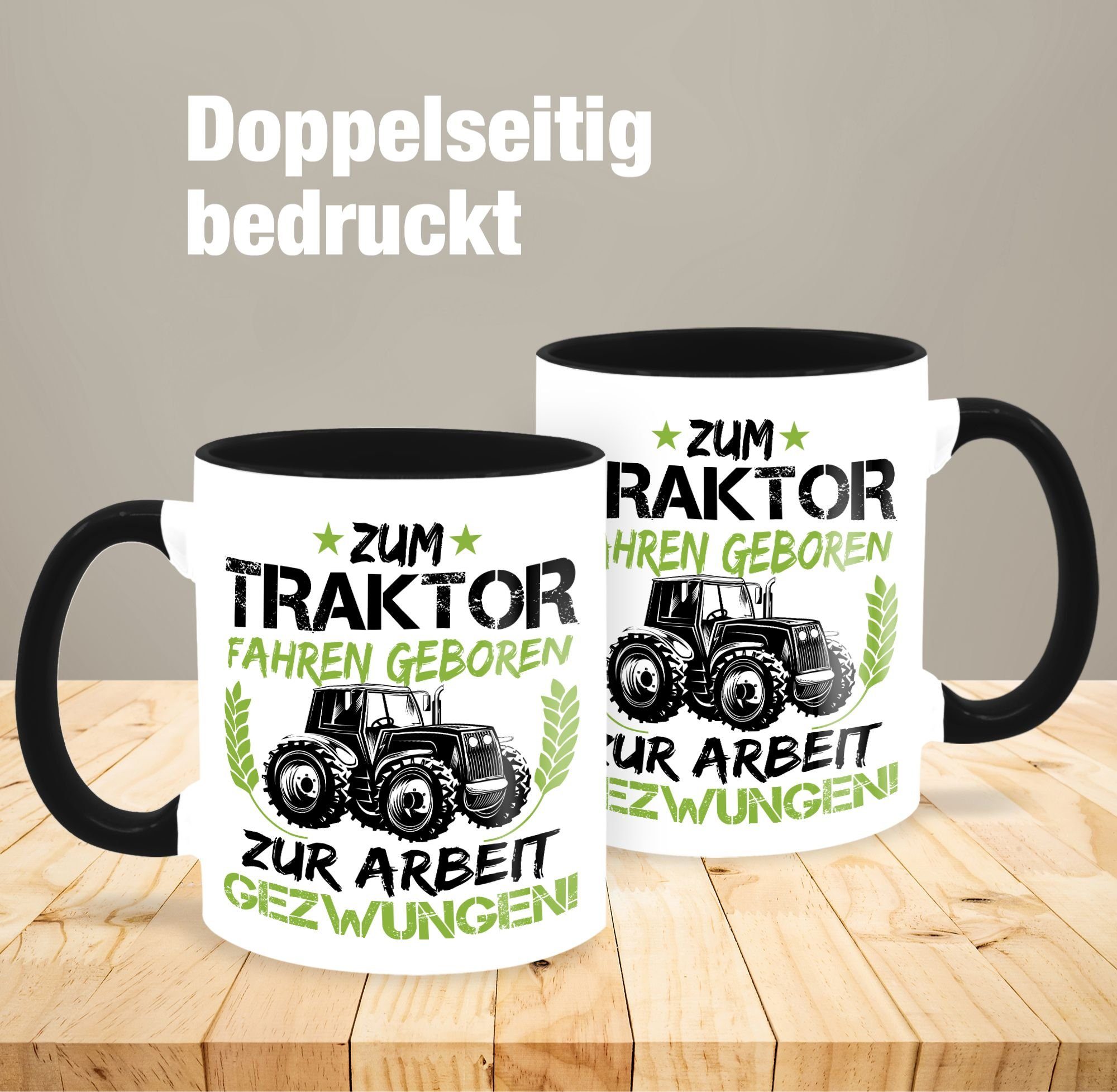 Schwarz 2 Traktor Shirtracer grün/schwarz, Zum Keramik, Tasse - Traktor geboren fahren