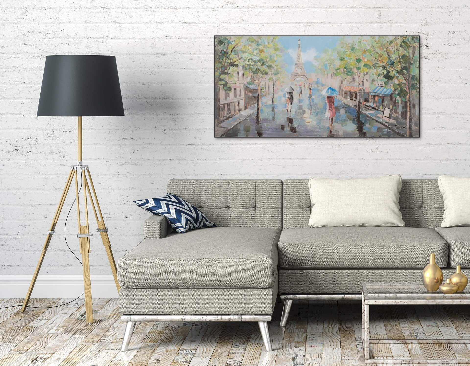 Frühling 100% Wohnzimmer in KUNSTLOFT 120x60 Paris Wandbild Gemälde cm, HANDGEMALT Leinwandbild