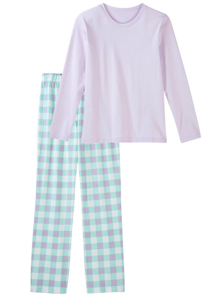 petite fleur Pyjama Schlafanzug (2 tlg., 1 Stück) weiches Baumwollmaterial, kariertes Design