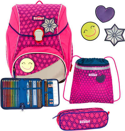 Scout Schulranzen Alpha Neon Safety - Pink Glow (Set, 4-tlg), mit 3 Funny Snaps; enthält recyceltes Material