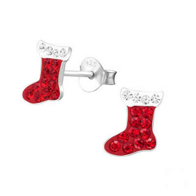 schmuck23 Paar Ohrstecker Ohrringe Weihnachten Nikolaus Stiefel 925 Silber, Kinderohrringe, Kristalle, Kinderschmuck