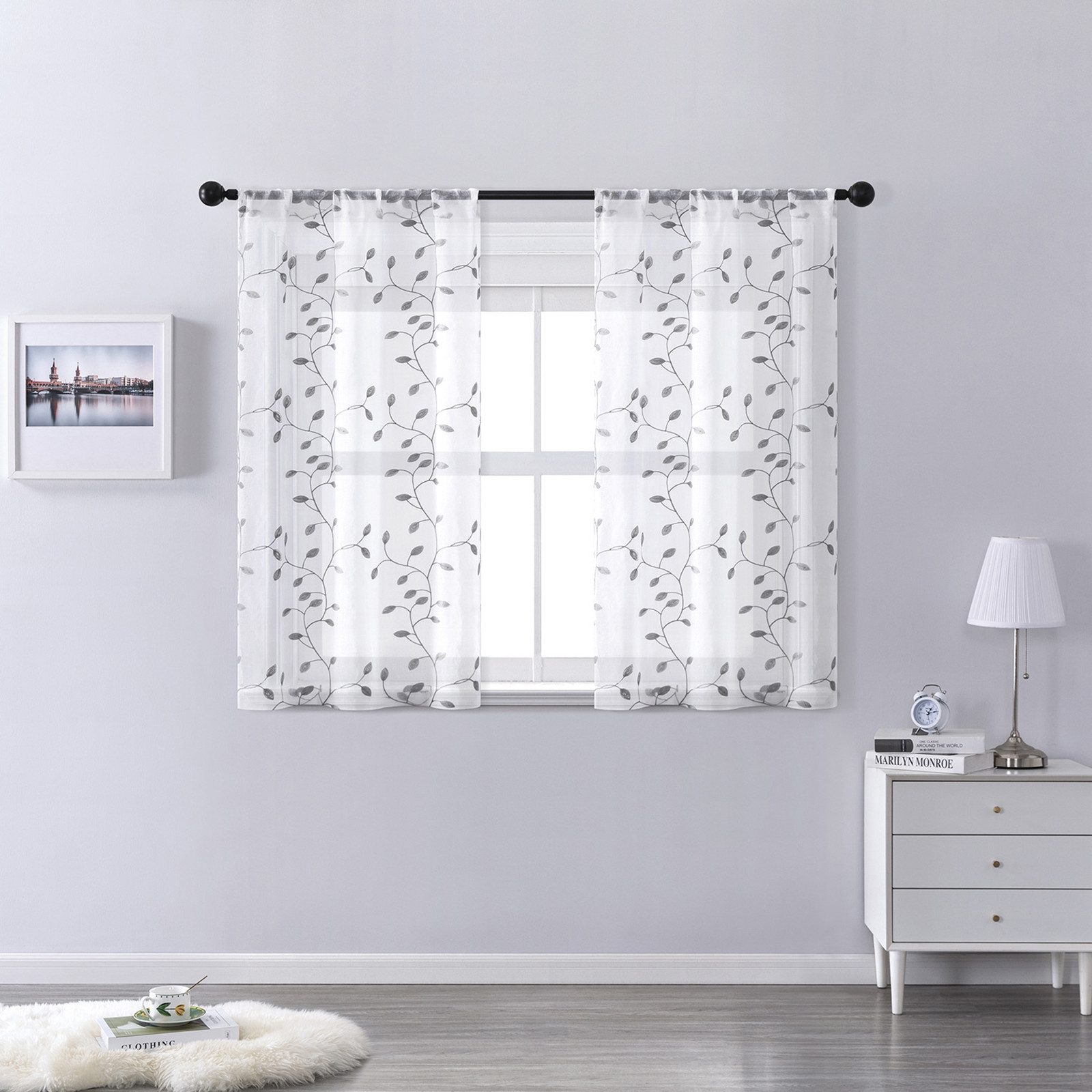 Qelus Vorhang Weiß Transparent mit Blattstickerei günstig online kaufen