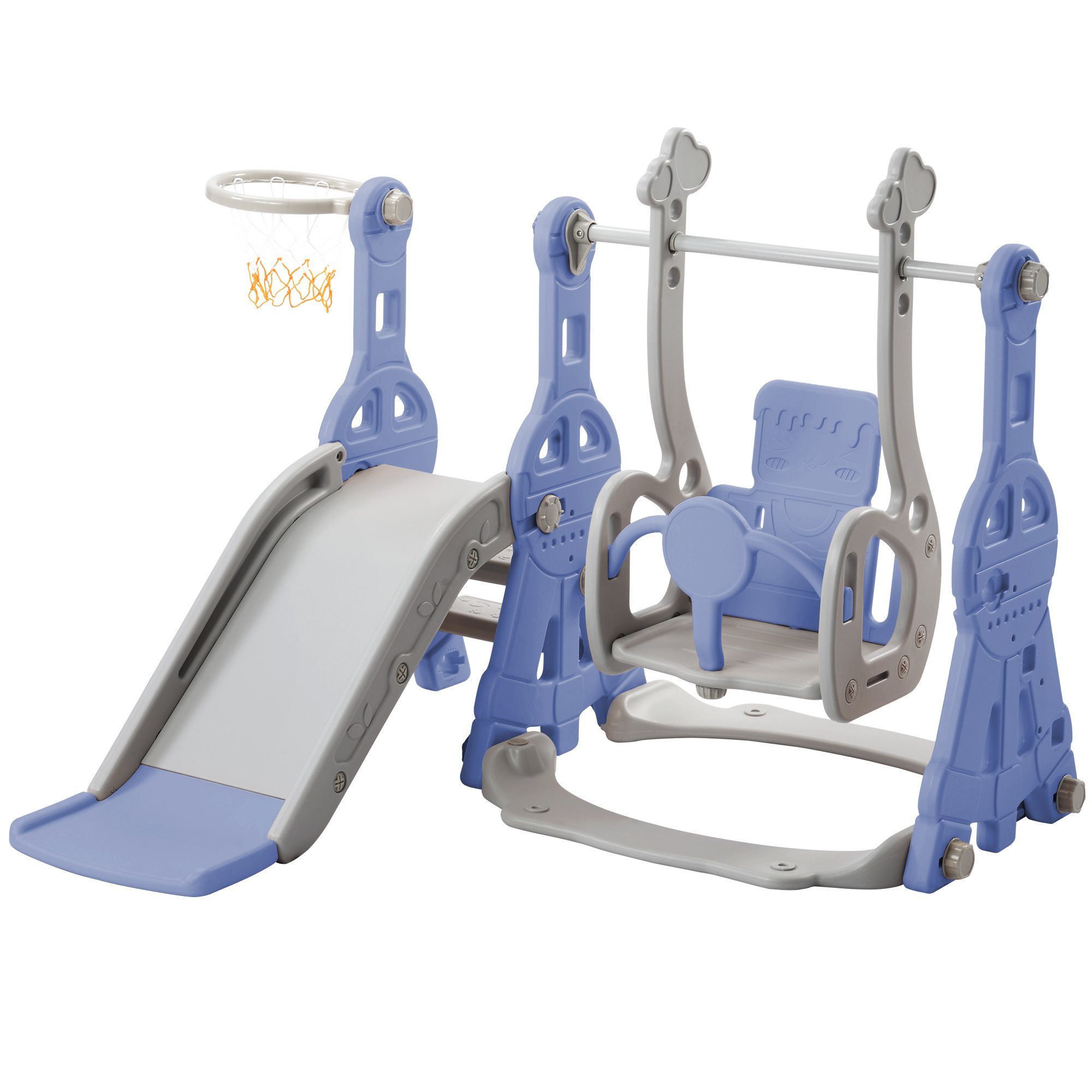 Merax Rutsche 3 in 1 Kinderrutsche Spielplatz mit Schaukel, Basketballkorb, aus HDPE, rutschfeste Leiter, mit Abgerundeten Ecken, In- und Outdoor