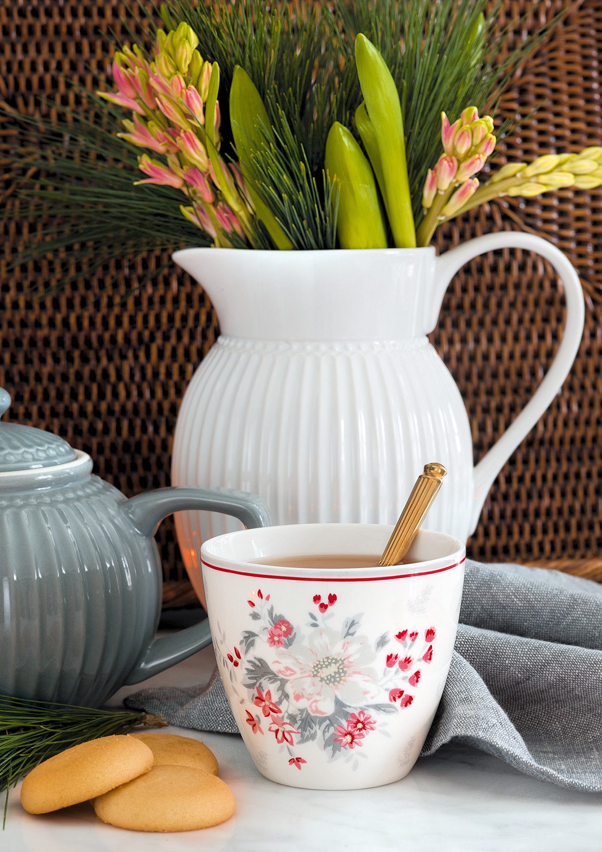 Greengate Geschirr-Set Alice Becher mit Henkel white 0,3l Set6, Porzellan