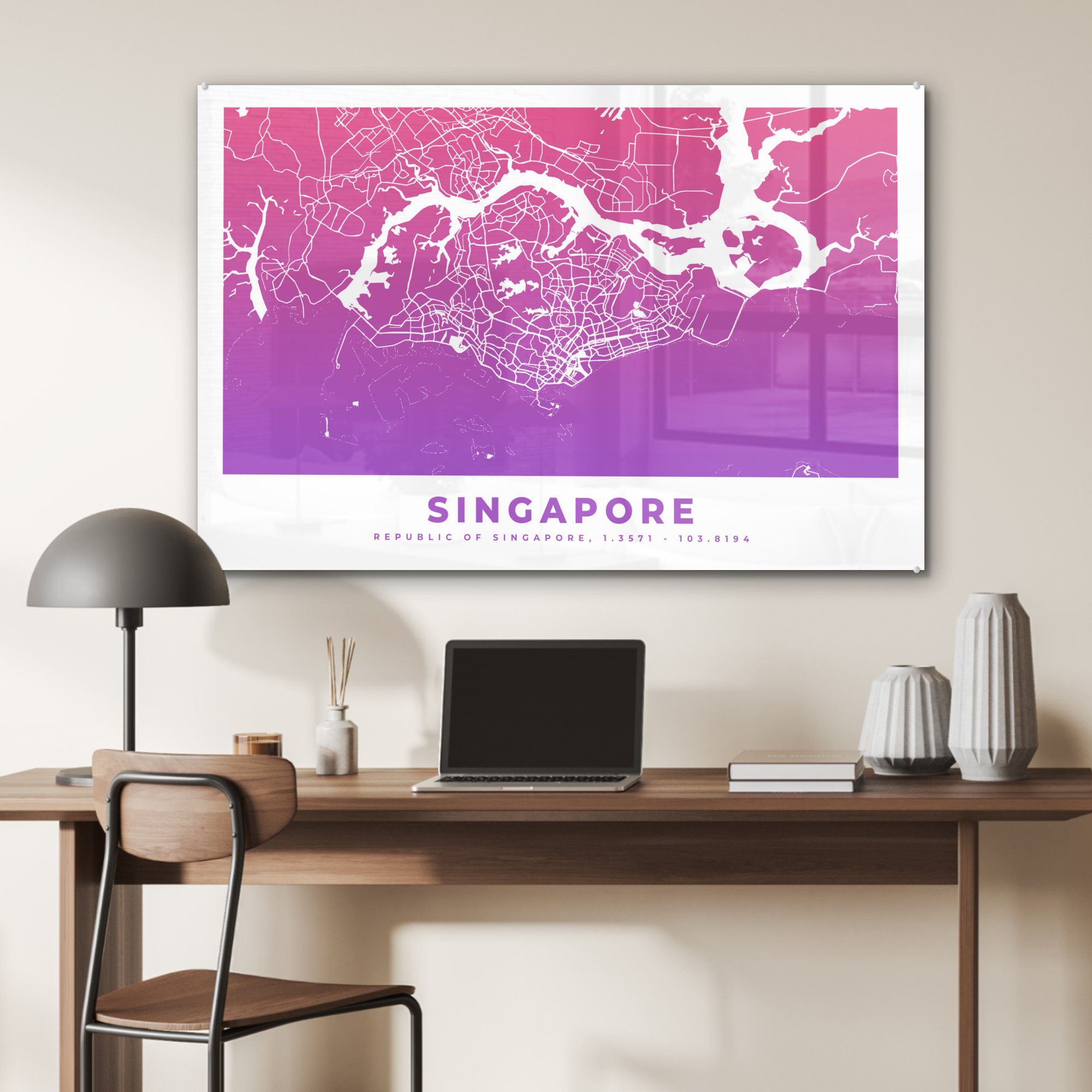 (1 - Acrylglasbild Singapur Schlafzimmer Stadt Acrylglasbilder St), Wohnzimmer Karte, - & MuchoWow