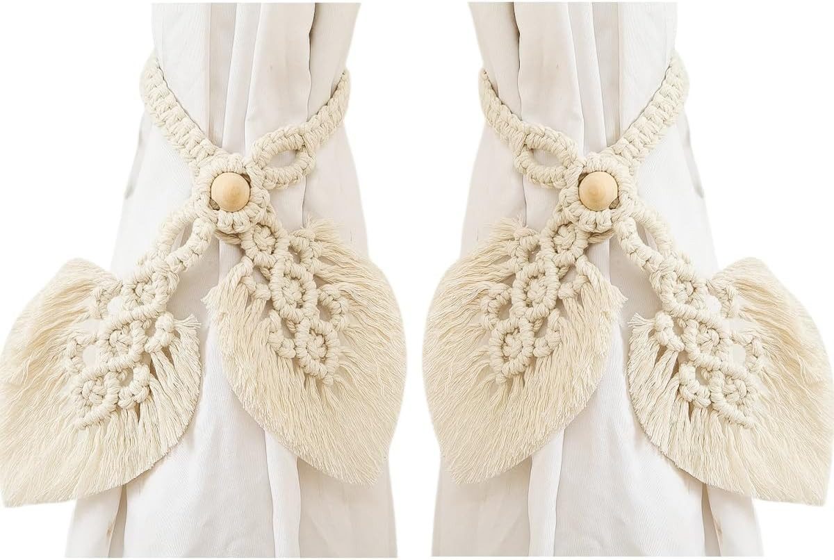 FELIXLEO Raffhalter 2 Stück Vorhang Raffhalter Boho Deko Makramee Gardinenhalter Beige, (1-tlg)