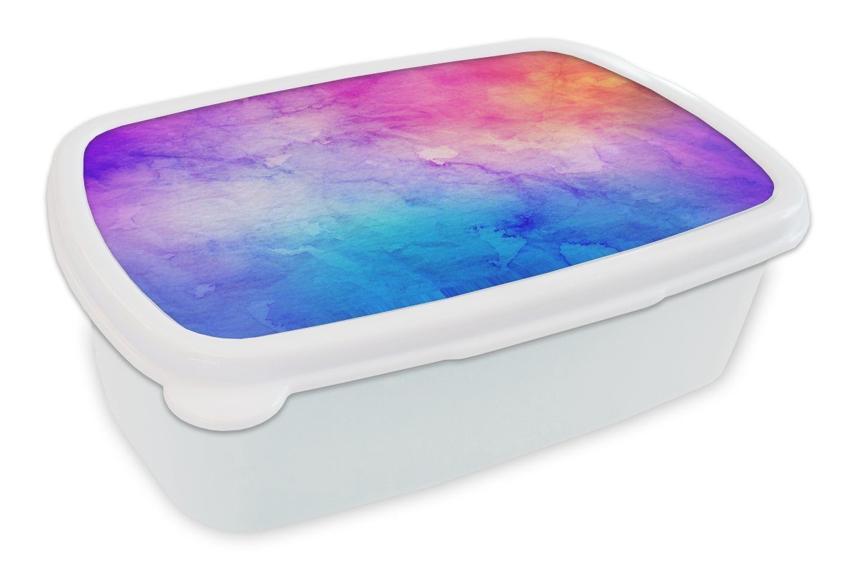 MuchoWow Lunchbox Wasserfarben - Orange - Rosa - Blau, Kunststoff, (2-tlg), Brotbox für Kinder und Erwachsene, Brotdose, für Jungs und Mädchen weiß