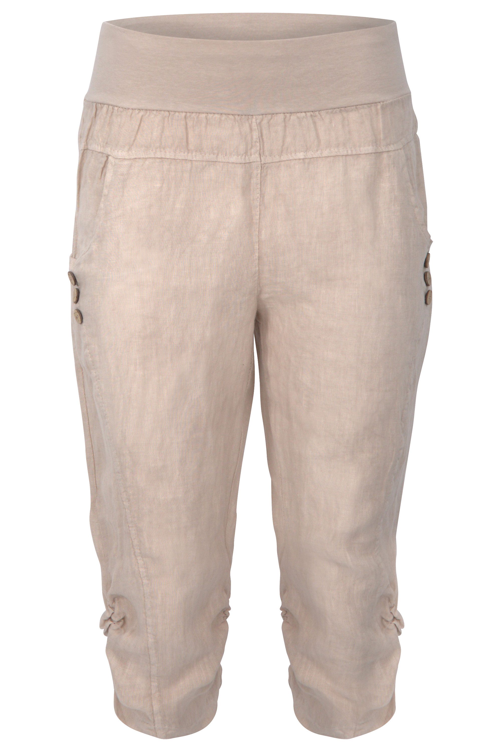malito more than fashion Leinenhose malito Damen Hose aus Leinen, Stoffhose in Uni Farben, Freizeithose Capri Leinen Hose mit elastischem Bund