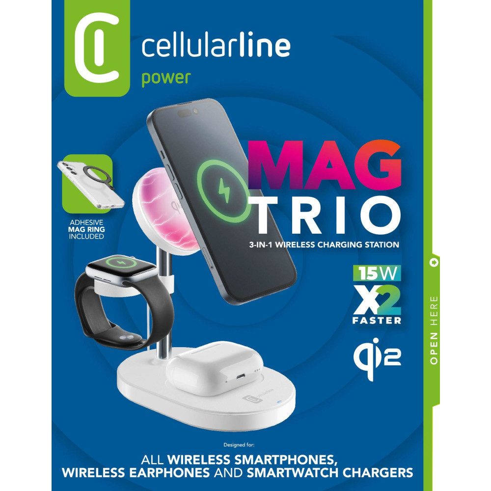 Cellularline MagSafe MAG TRIO Qi2 Wireless Charger White (61144) Wireless Charger