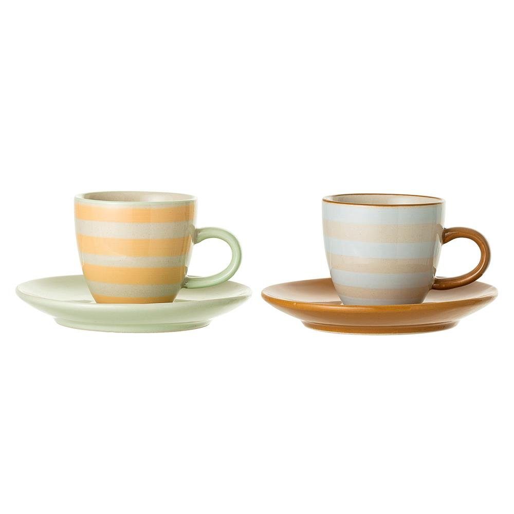 Bloomingville Tasse Miami Cup w/Saucer, Multi-color, Stoneware, 2er Set, aus Keramik, 90 ml, mit Untertasse, Kaffeetassen, Teetassen, dänisches Design, mehrfarbig