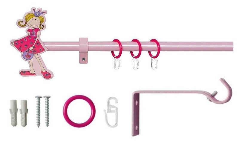 Gardinenstange »Stilgarnitur Prinzessin Leonie ausziehbar, ausziehbar von 110-210cm, Durchmesser 13/16mm, Farbe: rosa, «, Clever-Kauf-24, 1-läufig