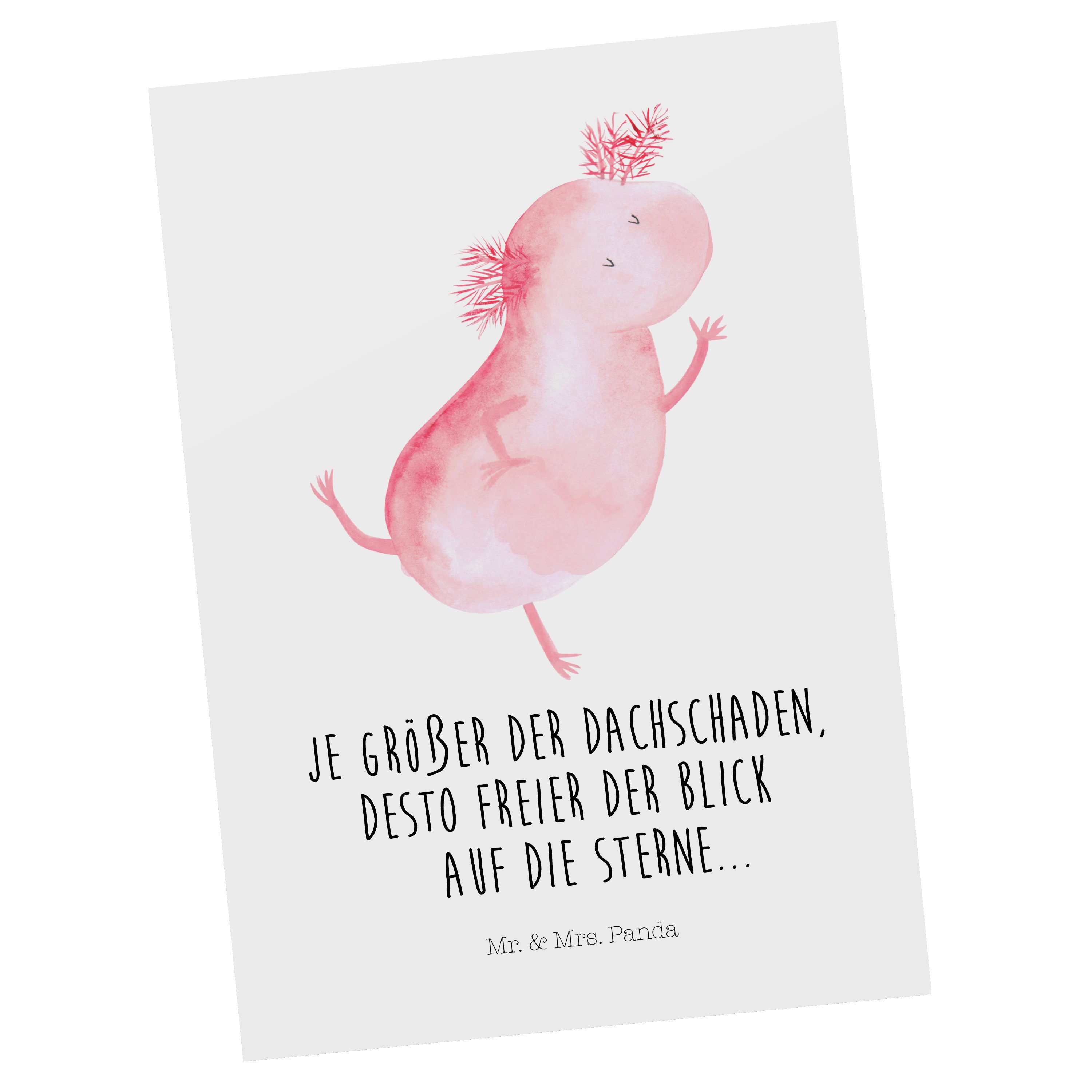 Mr. & Mrs. Panda Postkarte Axolotl tanzt - Weiß - Geschenk, Lurch, Ansichtskarte, Lurche, Amphib