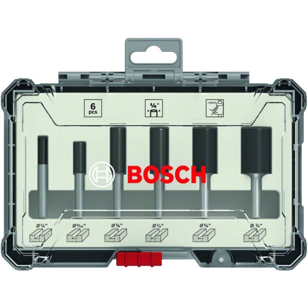 BOSCH Bosch 6 tlg Nutfräser Set ¼” Schaft (Hartmetall) Elektro-Kabel, Hochwertiges Hartmetall Material