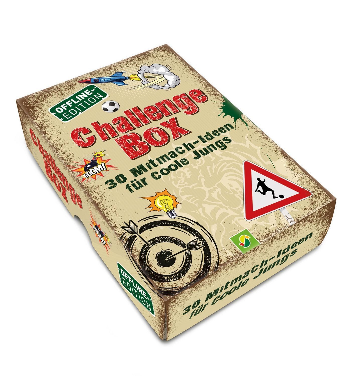 Challengebox 30 Mitmach-Ideen für coole Jungs / Schwager & Steinlein Verlag, Box mit 30 Karten,und 1 Notizbuch. Ab 8 Jahren