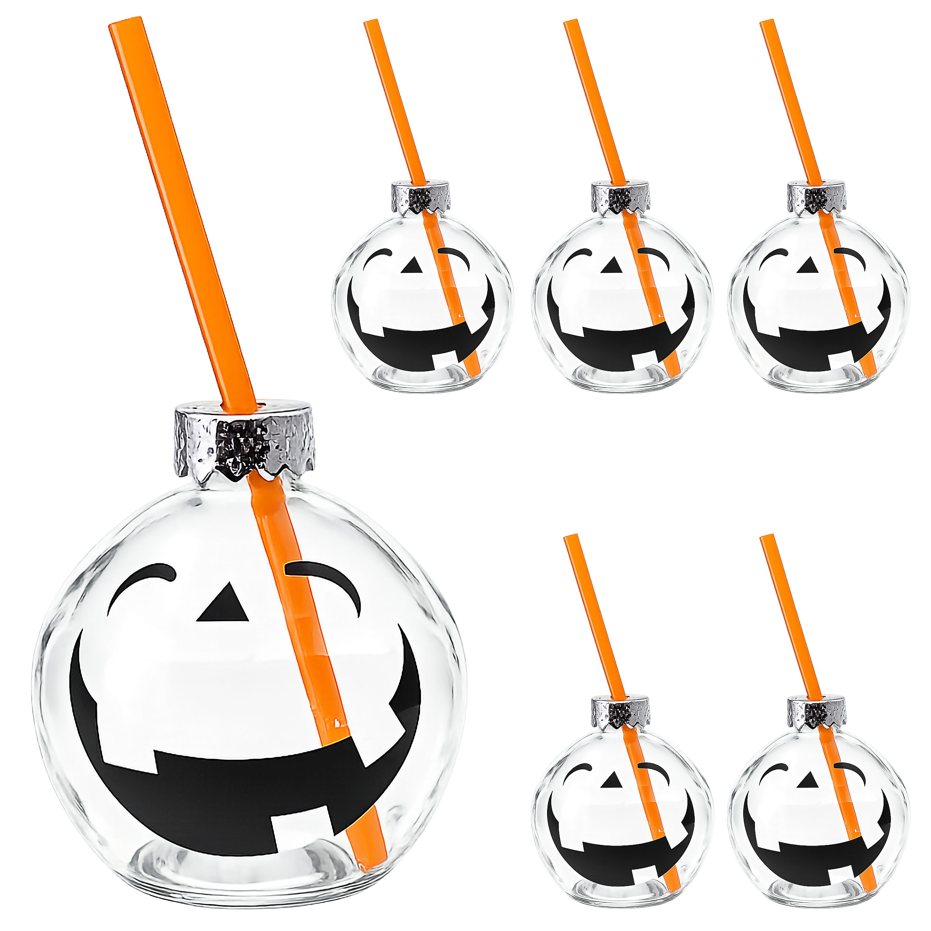 CEPEWA Deko-Glas Trinkglas Halloween 6er Set Trinkhalm 400ml Ø10,5x10cm Kürbisgesicht