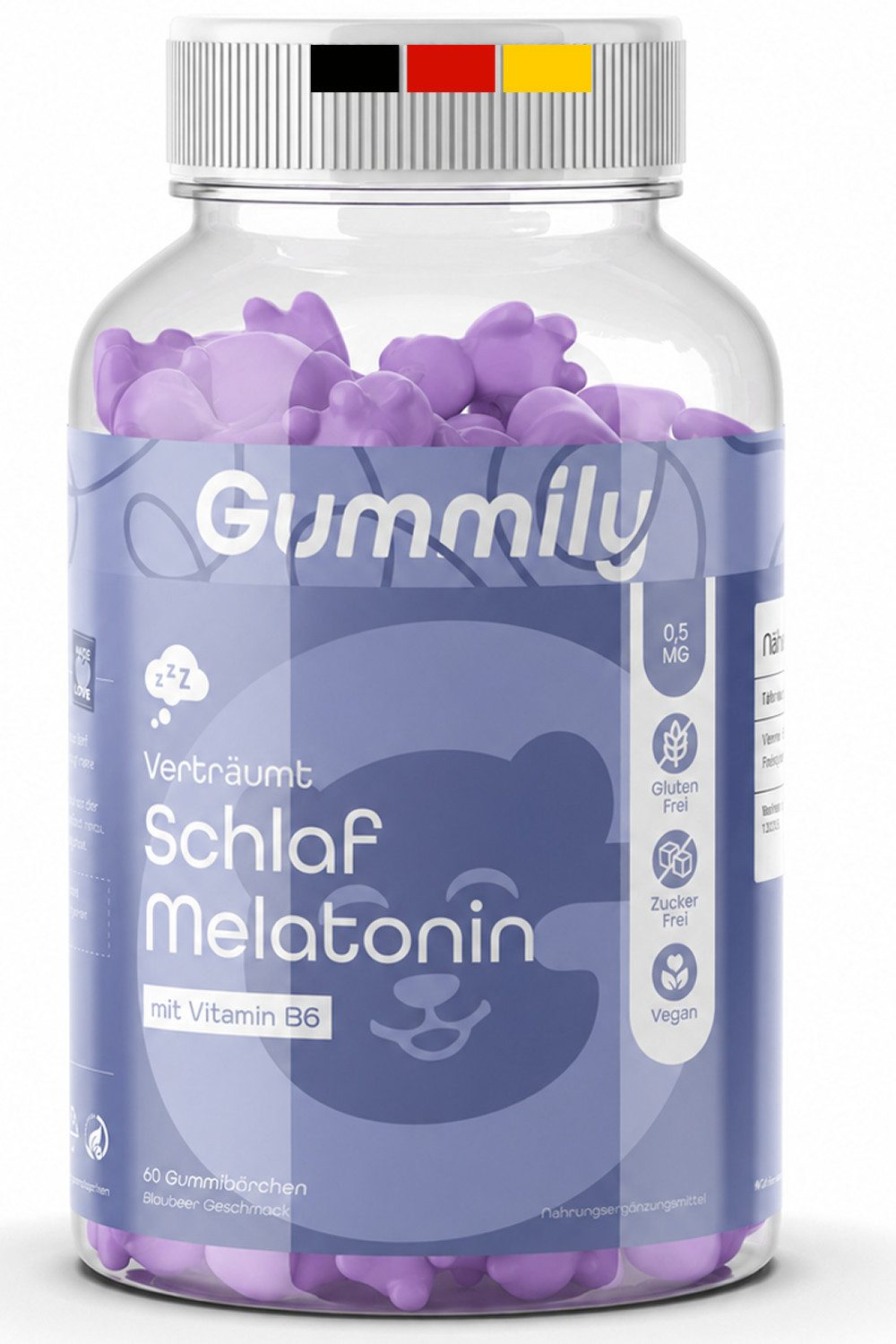Gummily® zZZ Schlaf Melatonin Gummibärchen, 60 St., 2 Monatsvorrat - Gute Nacht zzZ, Regeneration mit Melatonin