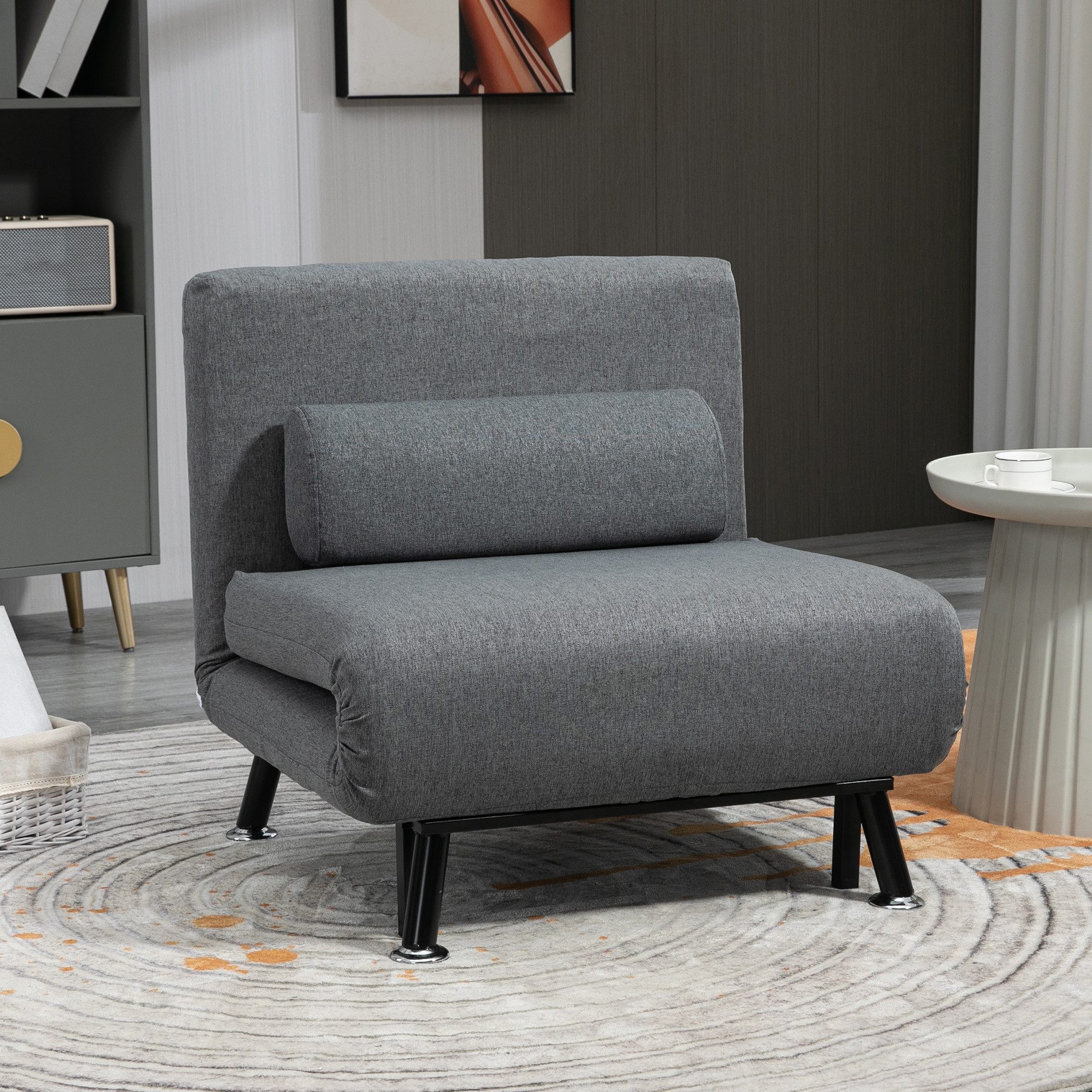 HOMCOM Sessel Schlafsofa mit Bettfunktion Verstellbarer Rückenlehne Kissen (klappbarer Relaxsessel, 1-St., Klappsessel), bis 150 kg belastbar, für Wohnzimmer, Dunkelgrau
