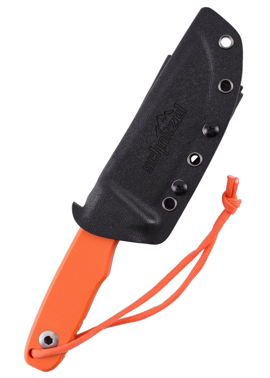 Schnitzel Universalmesser Schnitzel TRI Feststehendes Outdoormesser mit G10 Griff in Orange, (1 St), Scheide inklusive