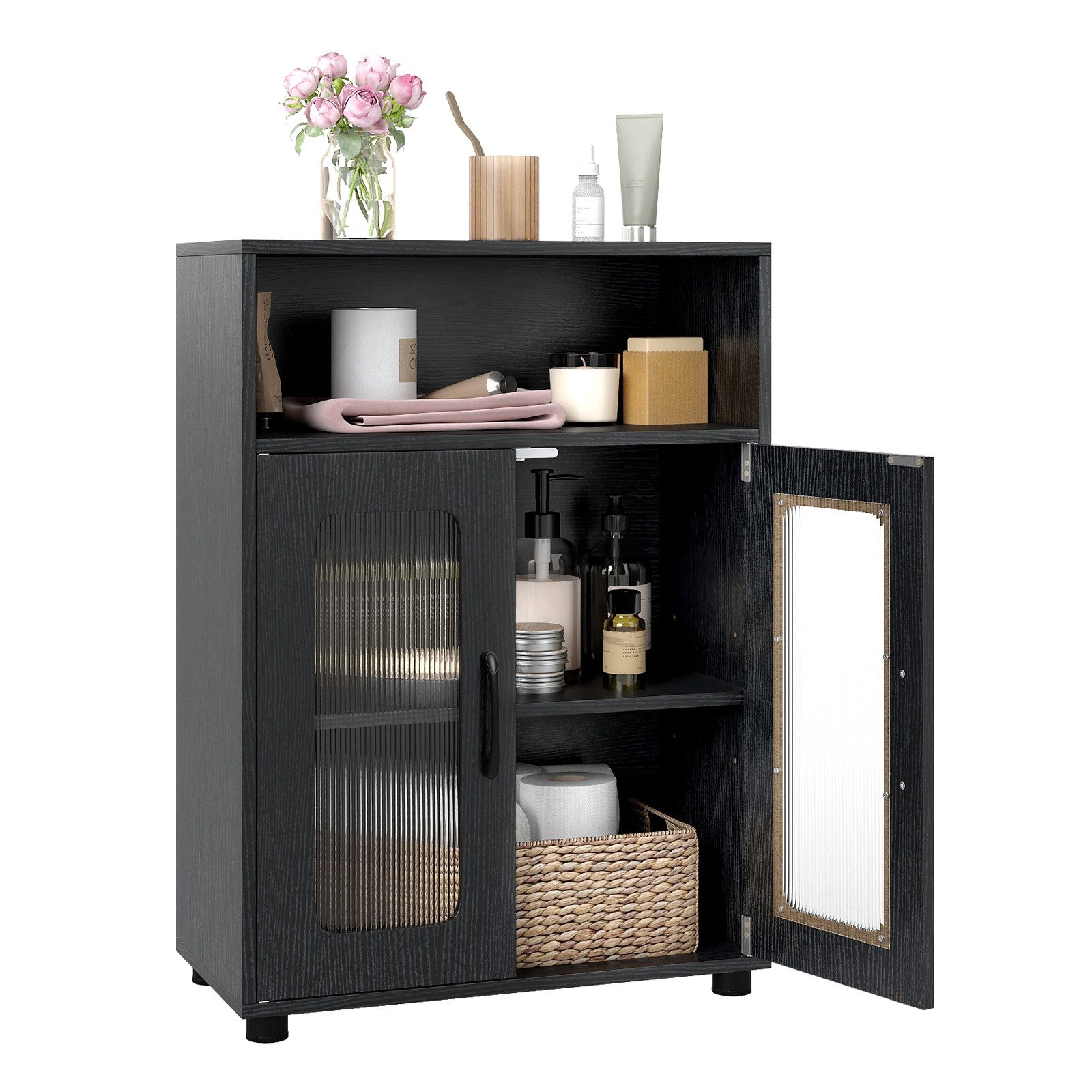 COSTWAY Badkommode, Badezimmerschrank mit Stauraum, Sideboard 60x30x83cm