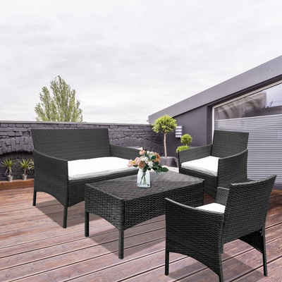Bettizia Gartenlounge-Set Sitzgruppe Rattan Sitzgarnitur für 4 Personen Gartenmöbel Polyrattan