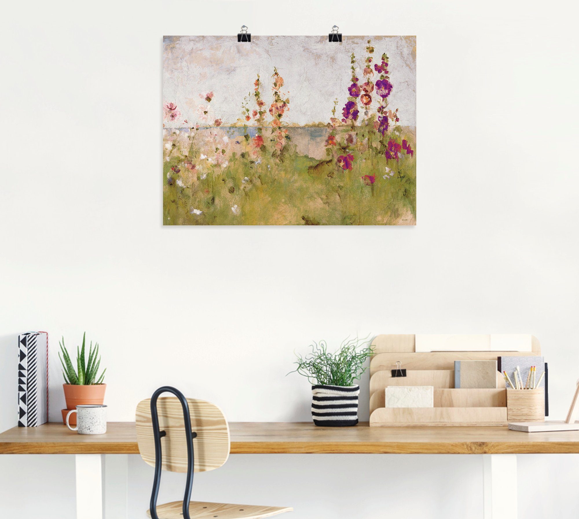 Artland Wandbild Stockrosen am Meer, Blumen (1 St), als Leinwandbild, Poster in verschied. Größen