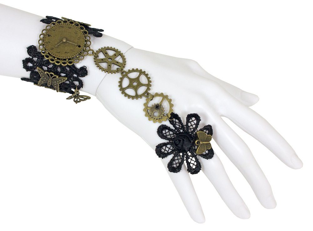 Kostüm Steampunk Manolette Spitzen Armband - Schwarz Gold