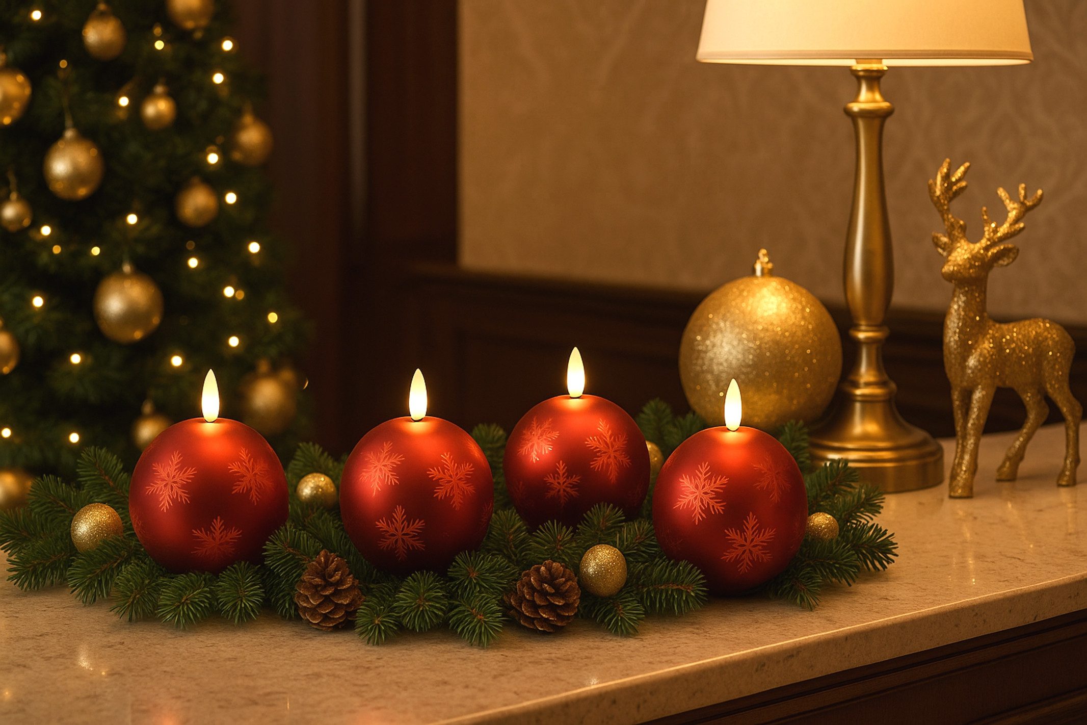 I.GE.A. LED-Kerze Kugel-Kerze A, aus Glas batteriebetrieben mit Timer Adventskranz Adventskerzen
