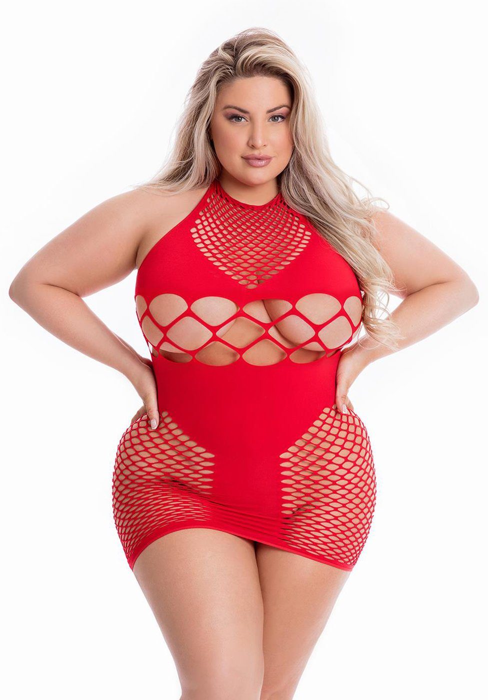 Pink Lipstick Lingerie Minikleid Netz-Kleid Plus Size Übergröße - rot