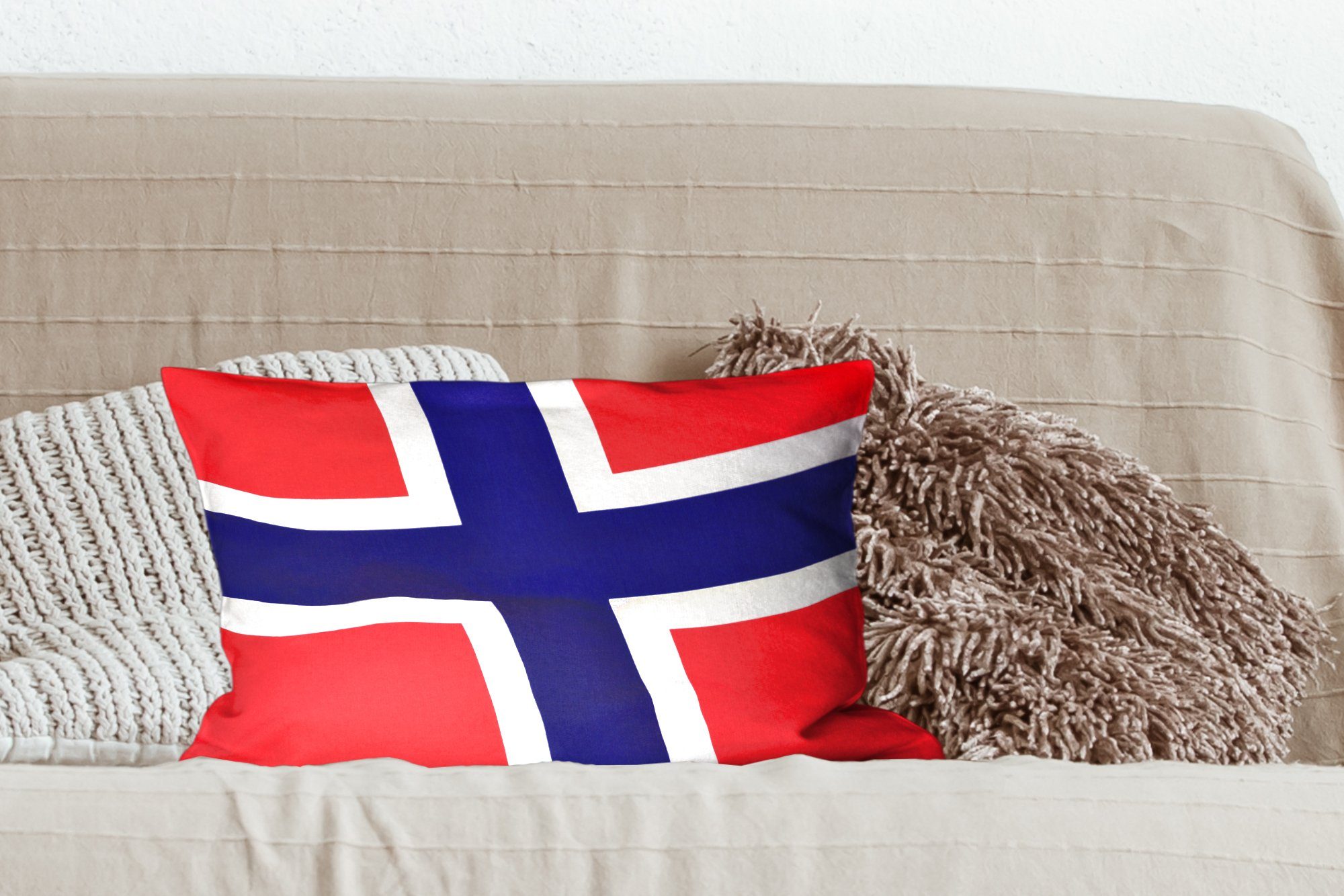 der Flagge Dekoration, Schlafzimmer mit MuchoWow Dekokissen von Nahaufnahme Füllung, Wohzimmer Dekokissen Zierkissen, Norwegen,