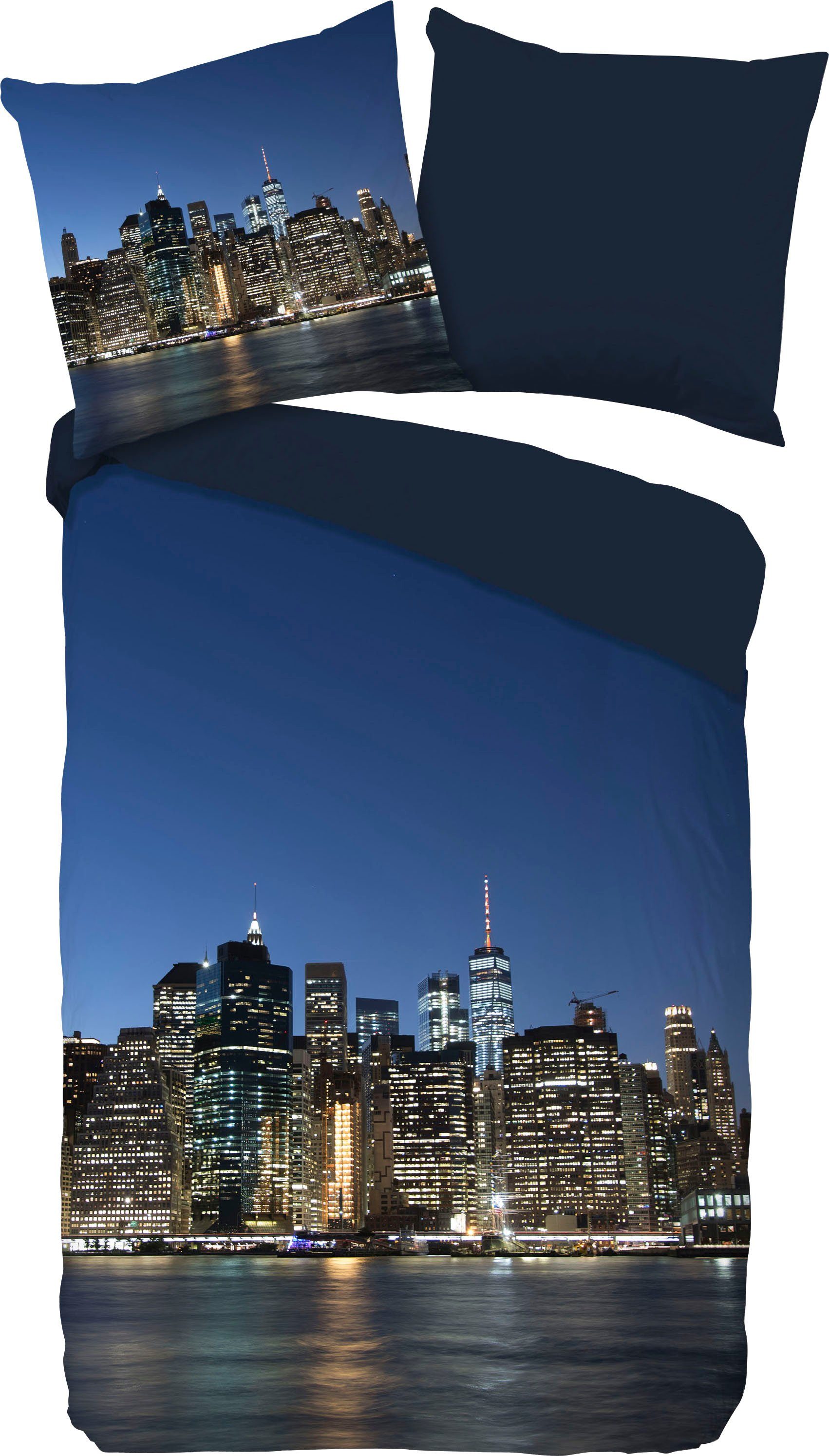 PURE luxury collection Wendebettwäsche NY City, Renforcé, 2 teilig, Mikrofaser, 135x200, Pflegeleicht, Reißverschluss, Wendeoptik New York – Bild 2 von 4
