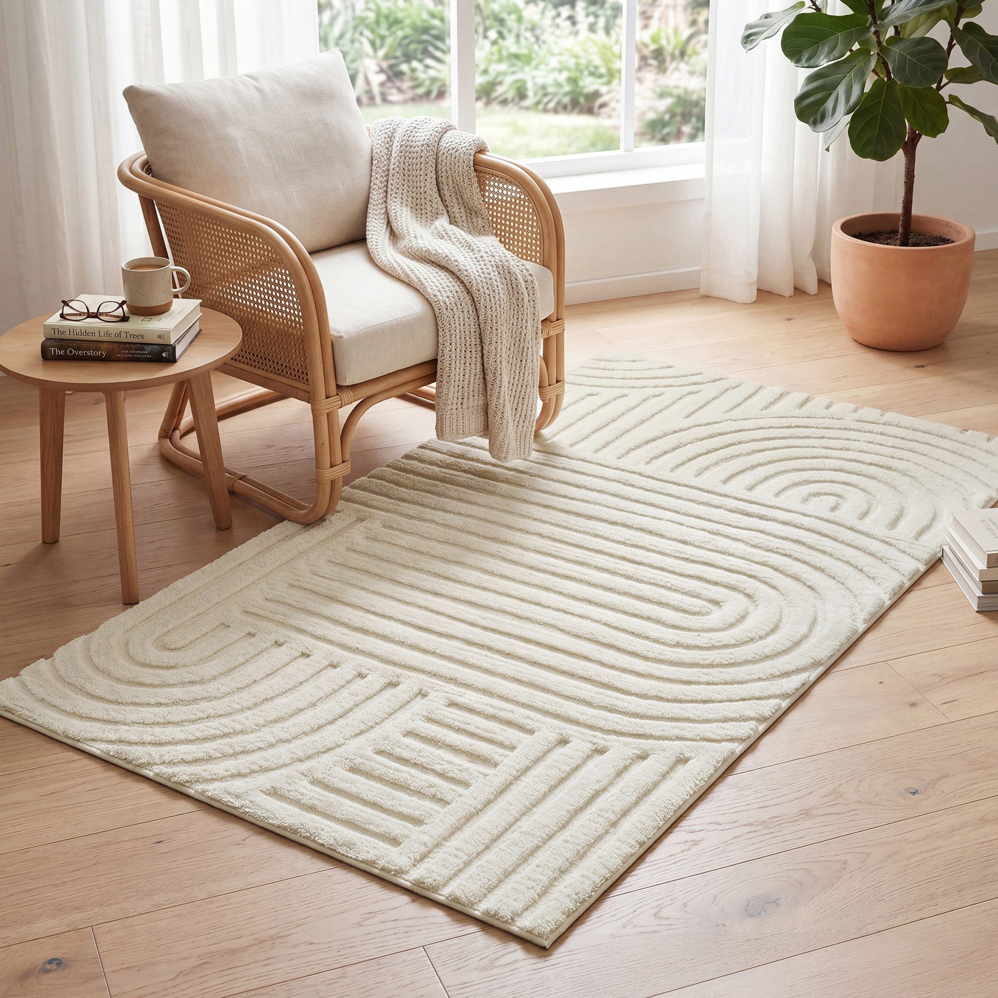 SONGMICS Teppich 3D Hoch-Tief-Flor, Höhe:10mm für Wohnzimmer Schlafzimmer, Maschinenwaschbar, Rutschfeste TPR-Rückseite, 150 x 80 x 1 cm