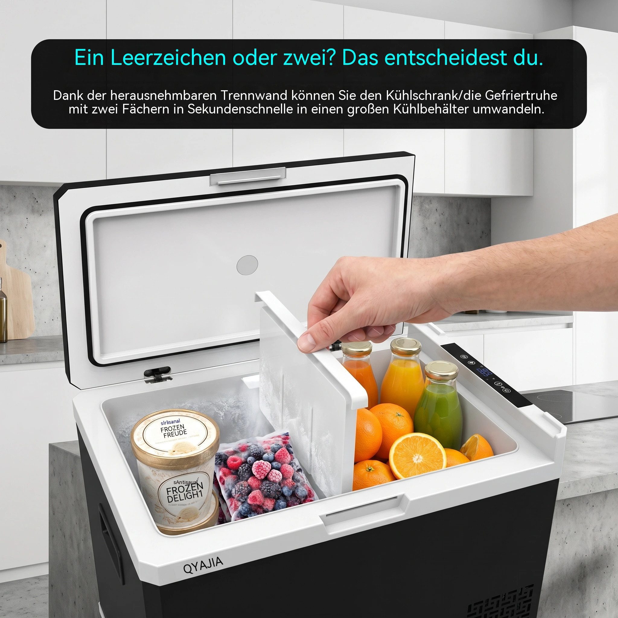 oyajia Elektrische Kühlbox Kompressor Gefriertruhe mobiler Kühlschrank, Kühltruhe, Gefrierbox, 50 l, Dual-Zone (20°C bis +20°C), 12V/24V/230V, APP Steuerung, Tr – Bild 4 von 5