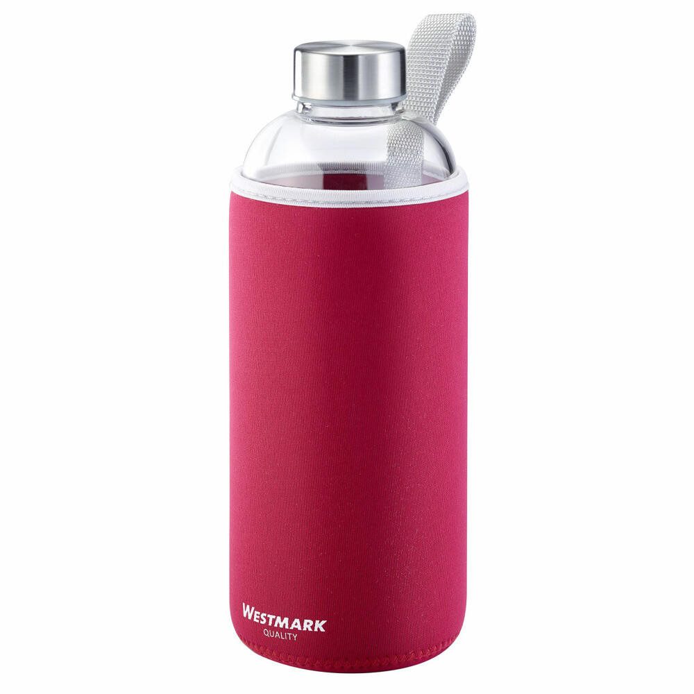 WESTMARK Trinkflasche aus Glas mit Aufdruck, inkl. Schutzhülle, 1000 ml, Viva