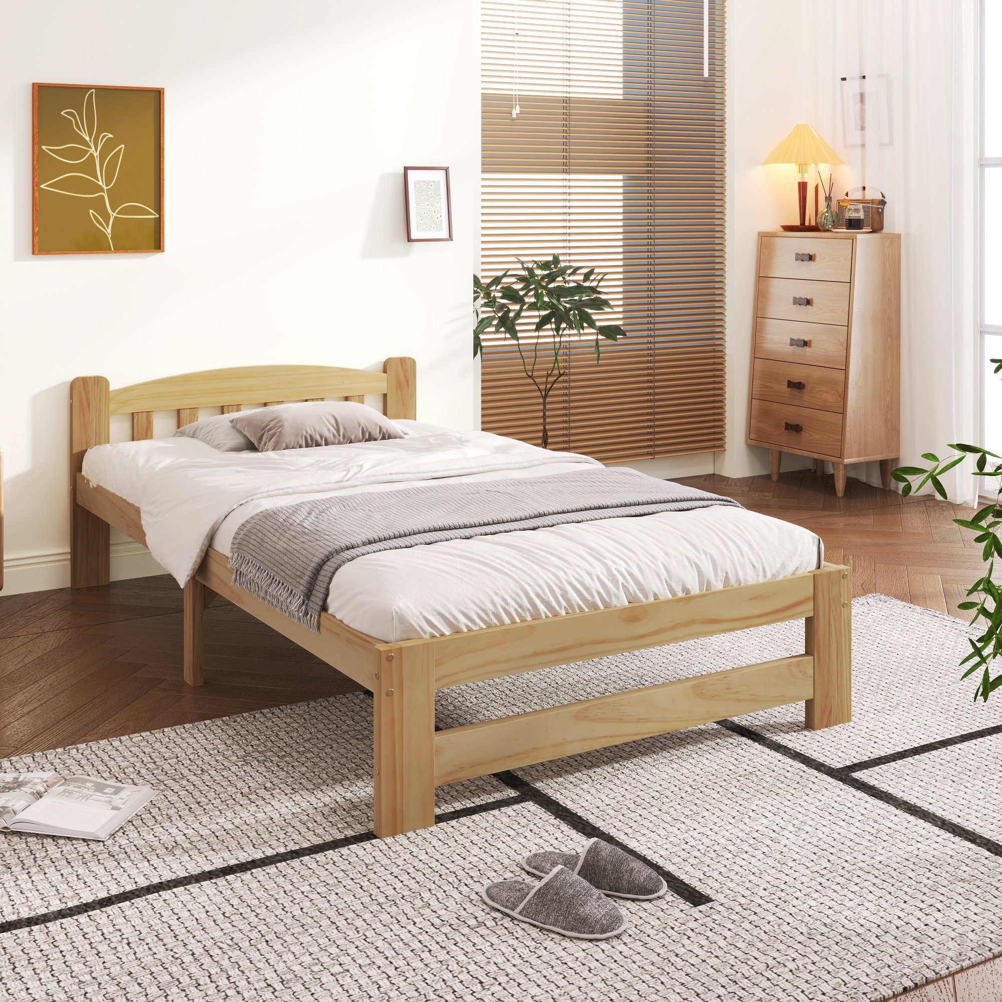 REDOM Massivholzbett Futonbett, Doppelbett 90x200 Funktionsbett, und (mit Bett), Lattenroste, Kopfteil ohne Matratze Erwachsenenbet Jugendbett, Gästebett cm, Natur Holzbett Massivholz