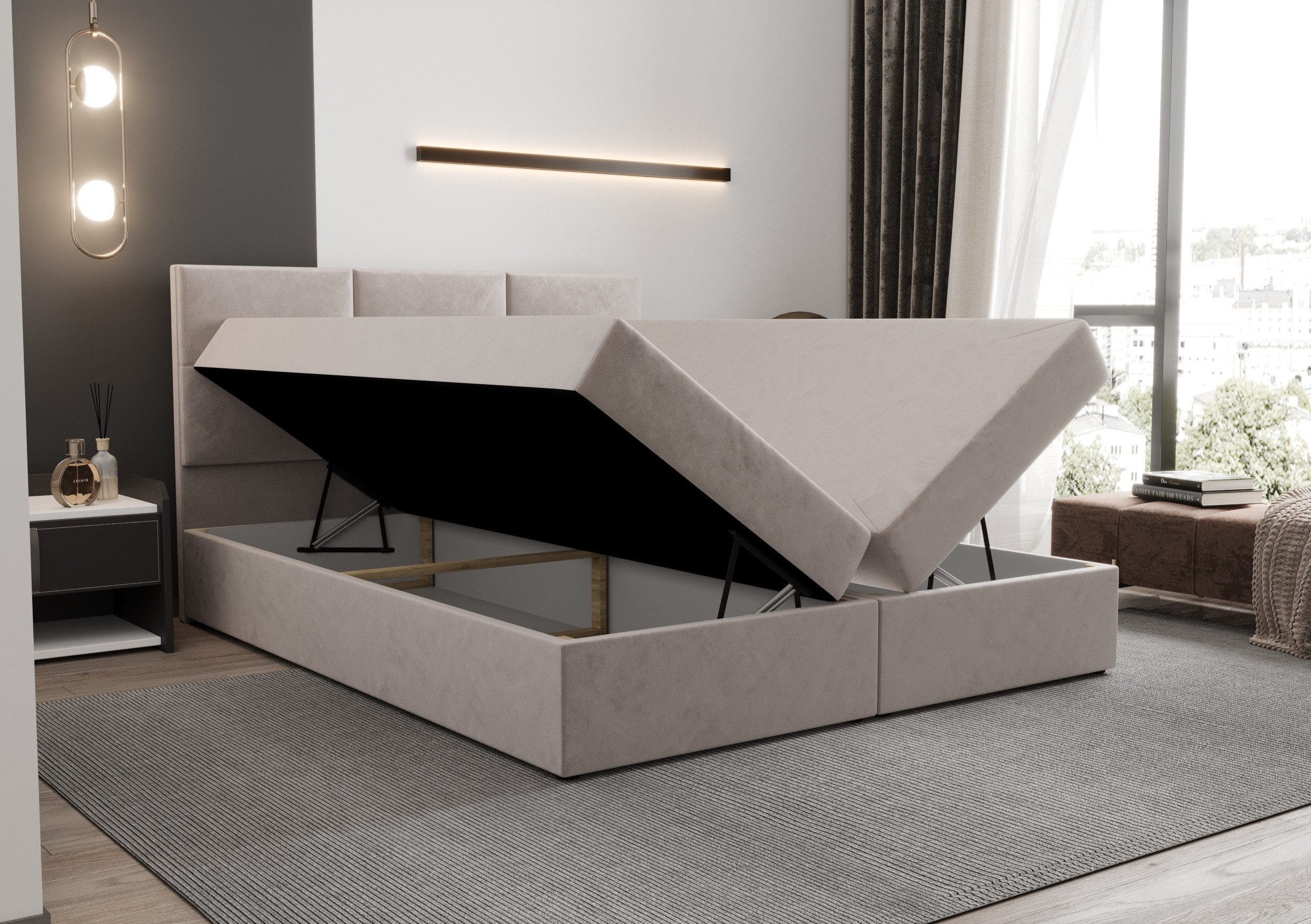B&B Home Boxspringbett Boxbett Mallorca 140 160 180 cm (H3 Matratze Bonellfederung, Kopfteil, Bettkasten und Topper)