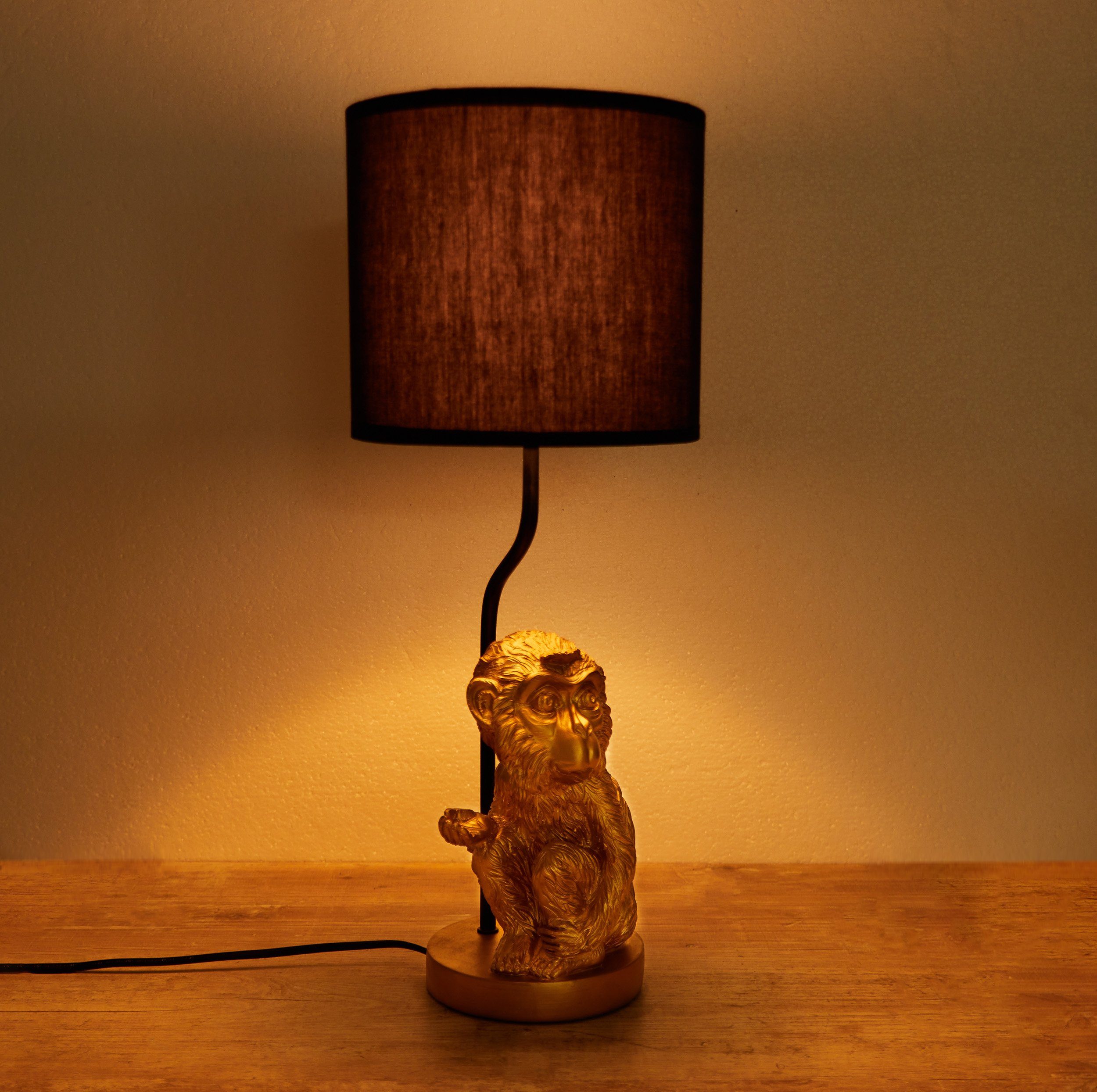 BRUBAKER Nachttischlampe Tischleuchte Kleines Äffchen Gold, Tischlampe, ohne Leuchtmittel, Affe Motiv Lampe mit Keramikfuß, Höhe 52 cm – Bild 3 von 5