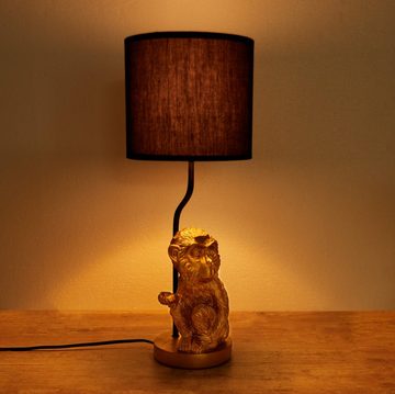 BRUBAKER Nachttischlampe Tischleuchte Kleines Äffchen Gold, Tischlampe, ohne Leuchtmittel, Affe Motiv Lampe mit Keramikfuß, Höhe 52 cm