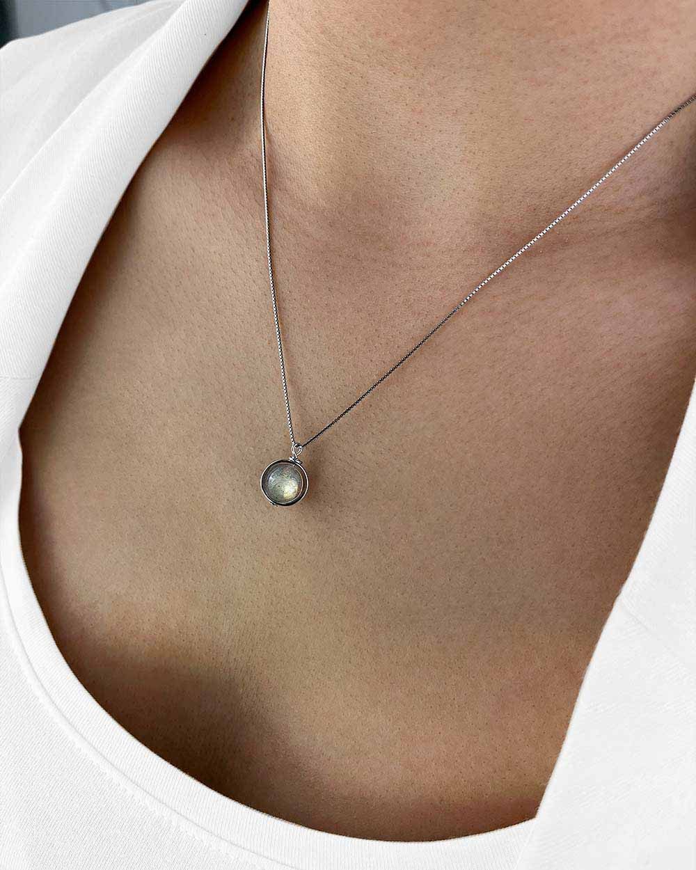 DANIEL CLIFFORD Kette mit Anhänger 'Luna' Damen Halskette Silber 925 Mondstein-Anhänger (inkl. Verpackung), größenverstellbare Silberkette 40cm - 45cm