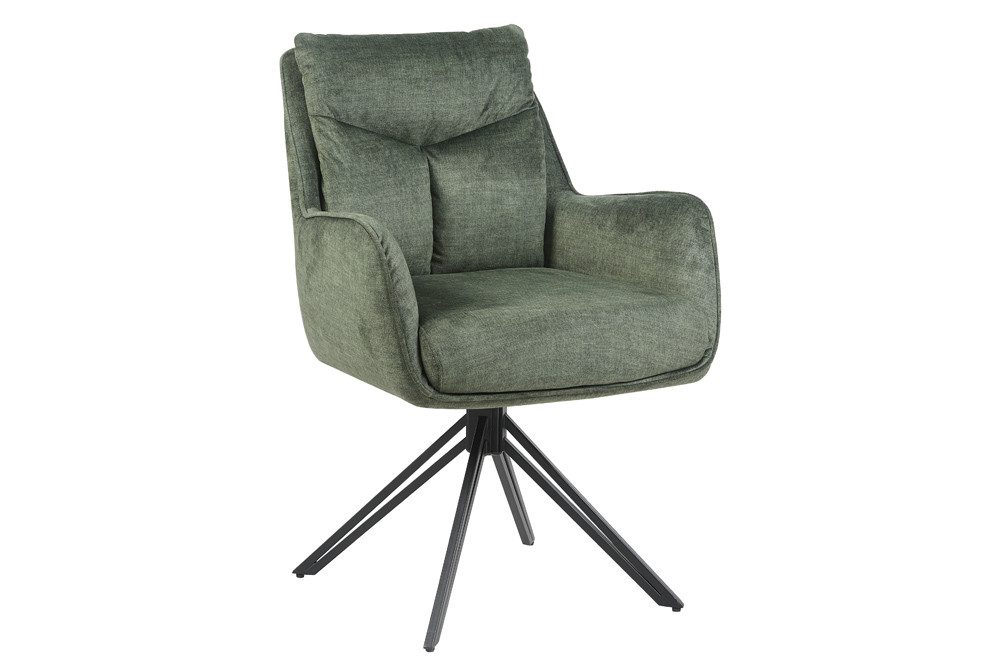 riess-ambiente 4-Fußstuhl PROMETHEUS moosgrün - Samt, Vogue Velours, Metall, Taschenfederkern (Einzelartikel, 1 St), mit 180° Drehfunktion und Autoreturn – ideal für elegante Esszimmer