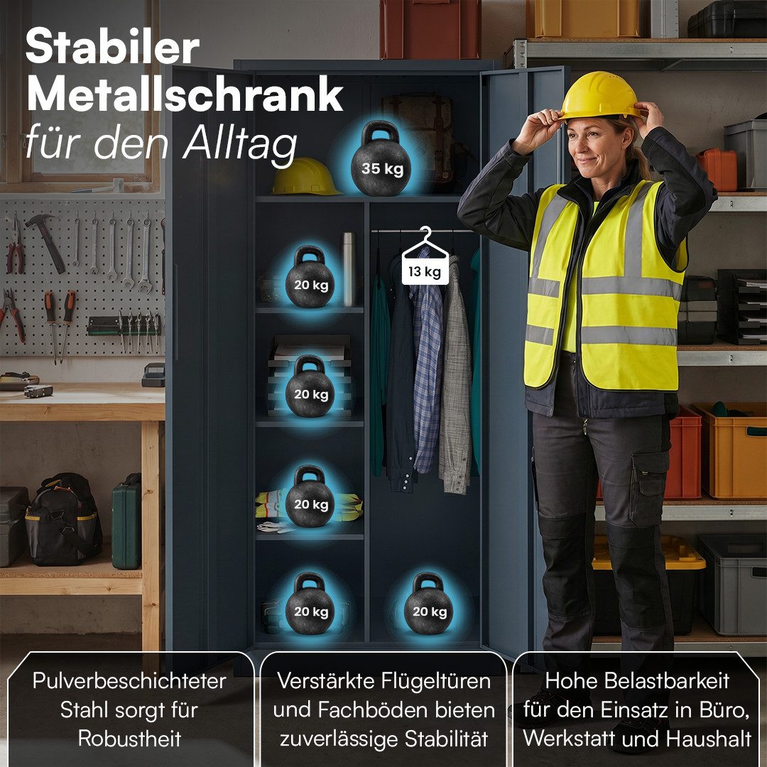 STEELSØN Garderobenschrank Regulus abschließbar (Anthrazit, 1-St) Spindschrank aus Stahl mit 6 Fächern & 1 Kleiderstange, inkl. Schloss